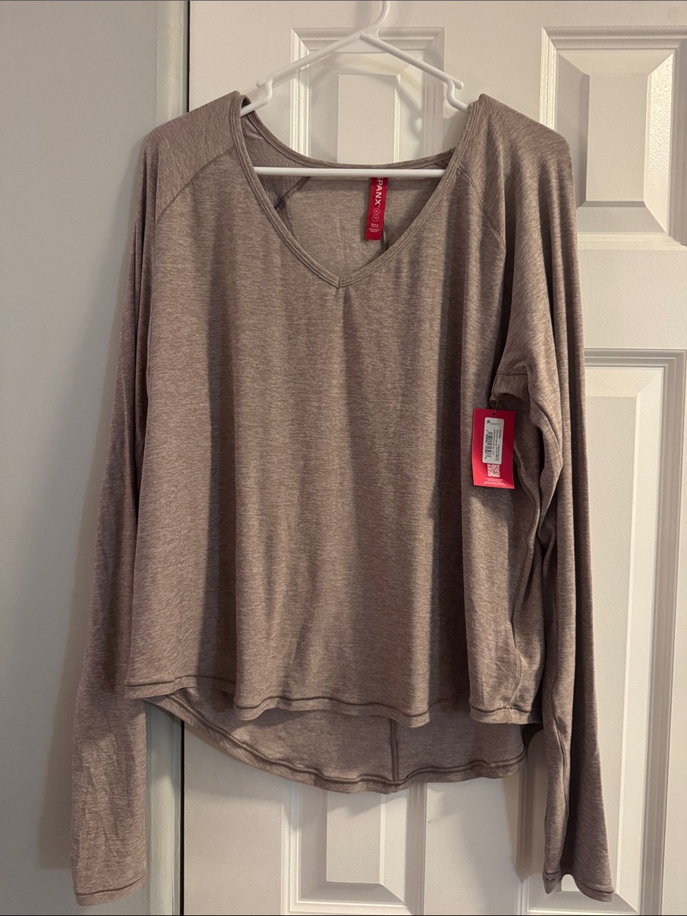 SPANX Taupe Heather V-Neck Long Sleeve Top - Neutral Taupe